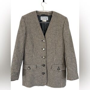 Jaeger Houndstooth Wool Blazer UK 6 US 6 Ralph Lauren Style England NWOT